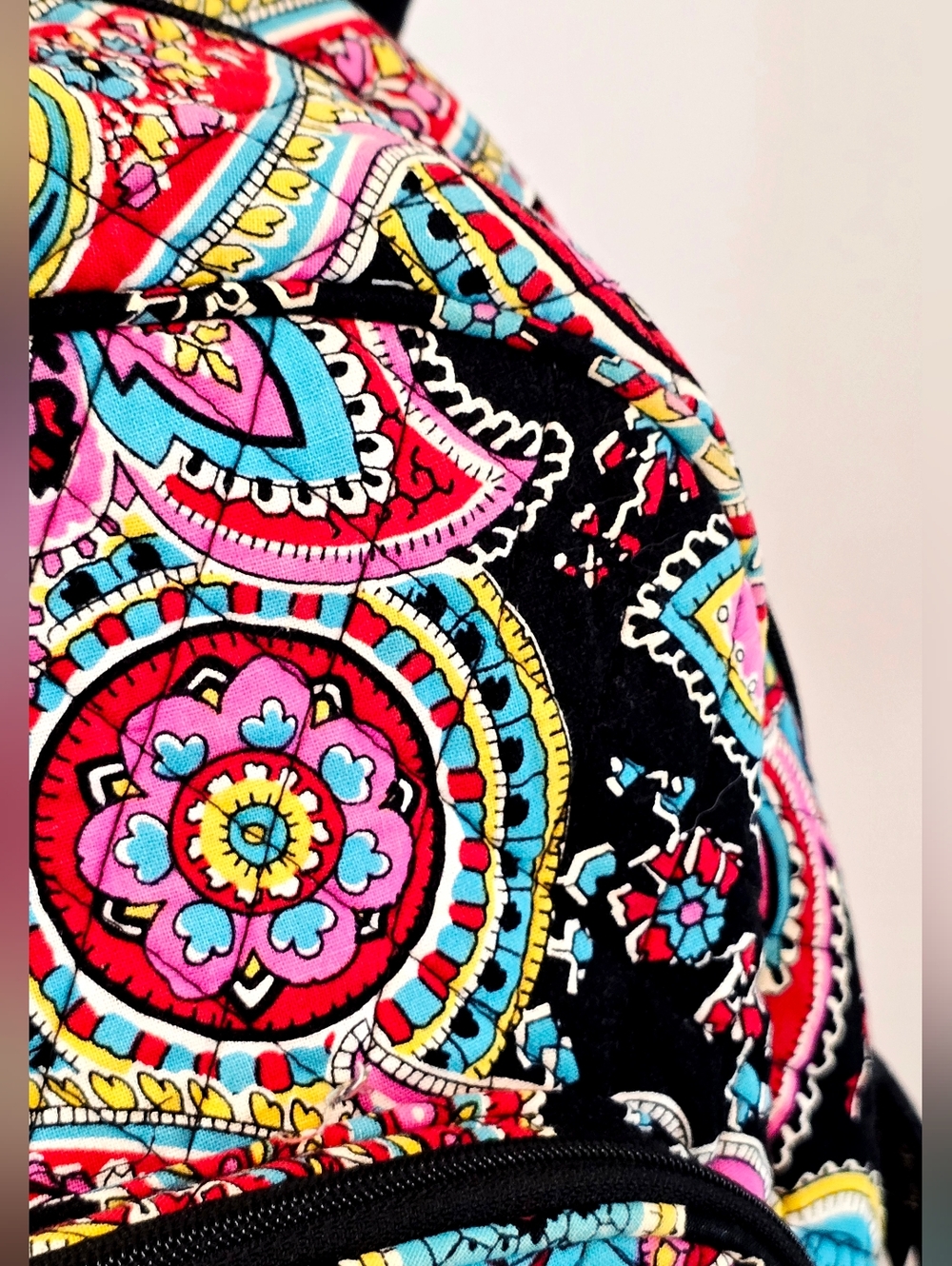 Vera Bradley Paisley Backpack Black Pink Blue Travel School Bag Quilted Cotton - Picture 4 of 14